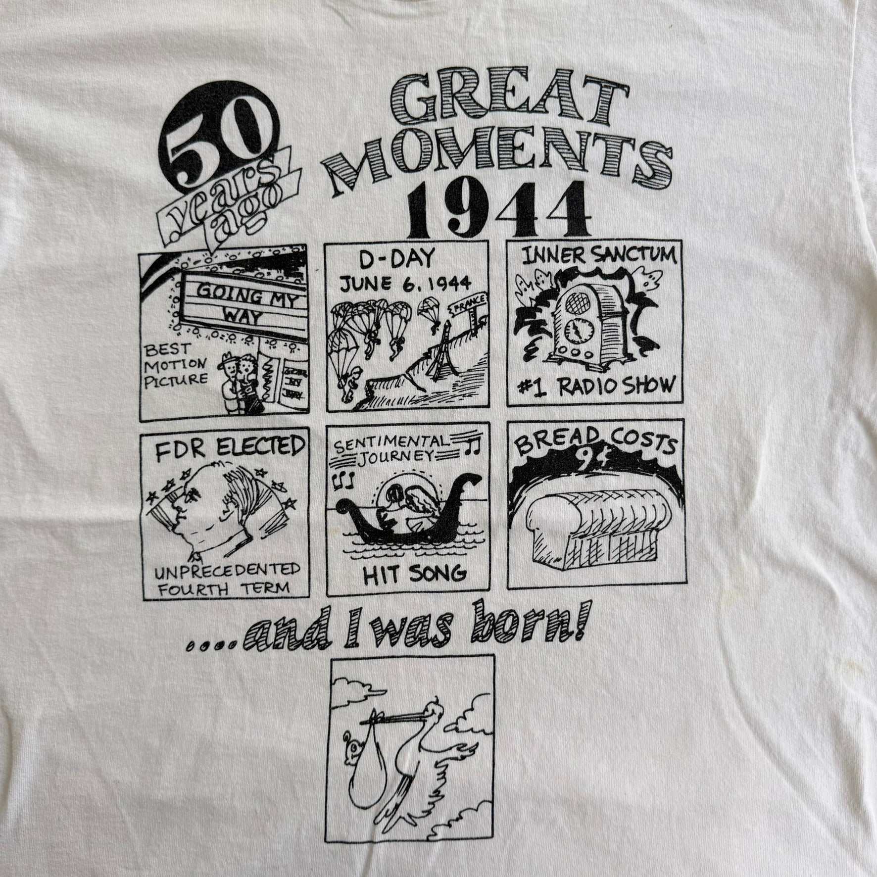 J- Vintage '94 Great Moments Of 1944 Graphic Made In USA Single Stitch Tee - L