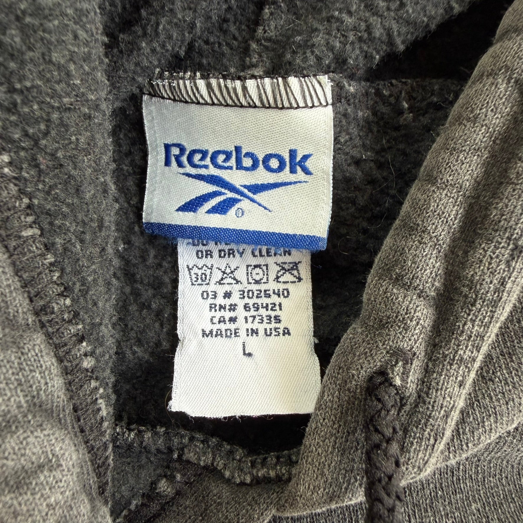 J- Vintage Reebok Made In USA Embroidered Logo & Text Hoodie - L