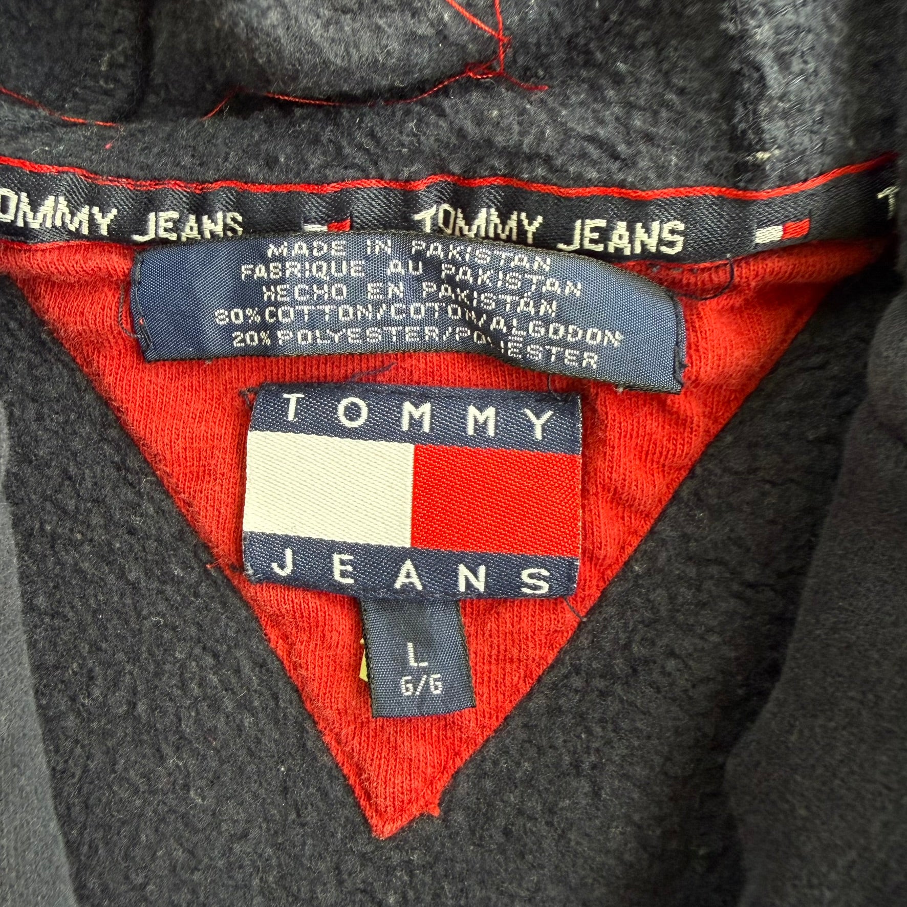 J- Vintage Tommy Hilfiger Jeans Embroidered Text Zip Up Hoodie - L