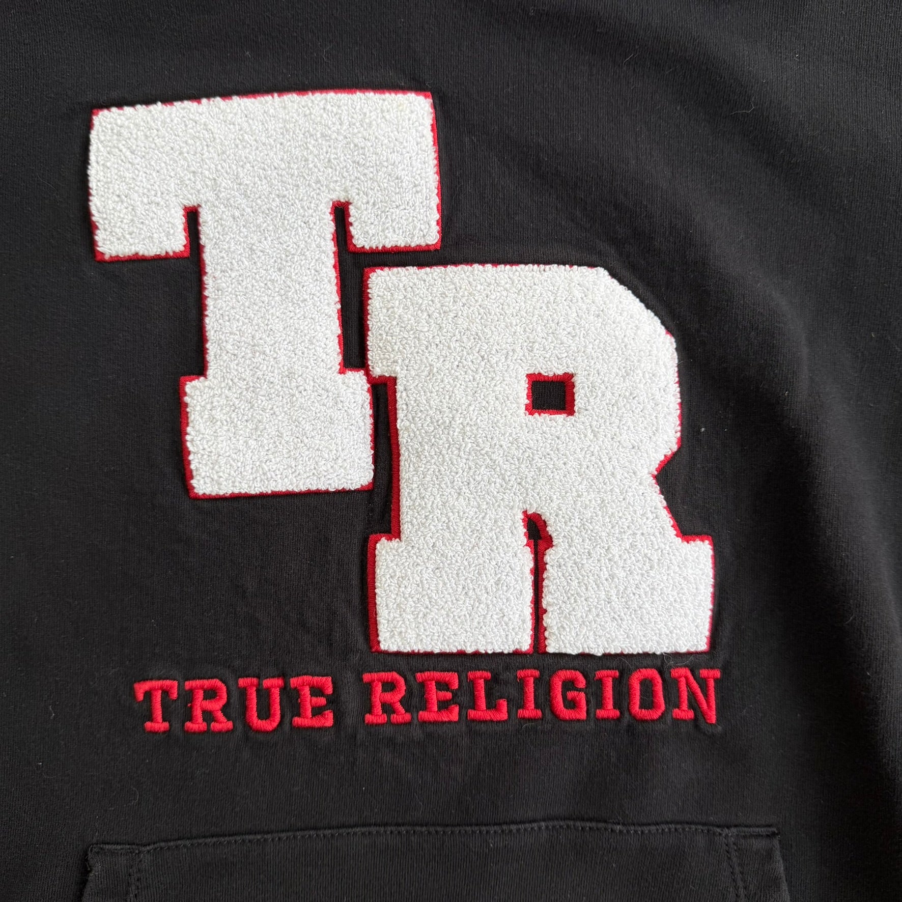 J- Vintage True Religion Embroidered Chenille Text Hoodie - L