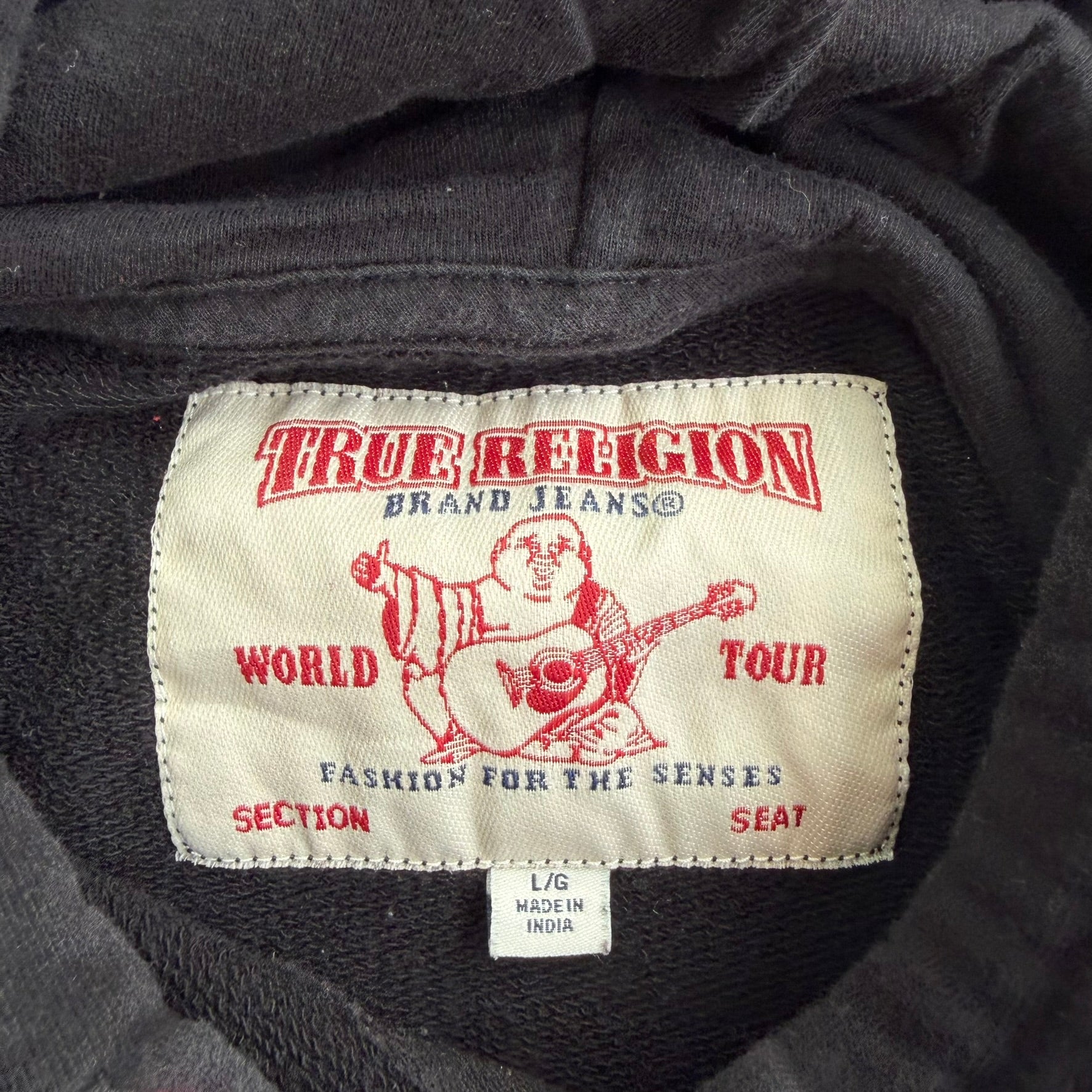 J- Vintage True Religion Embroidered Chenille Text Hoodie - L
