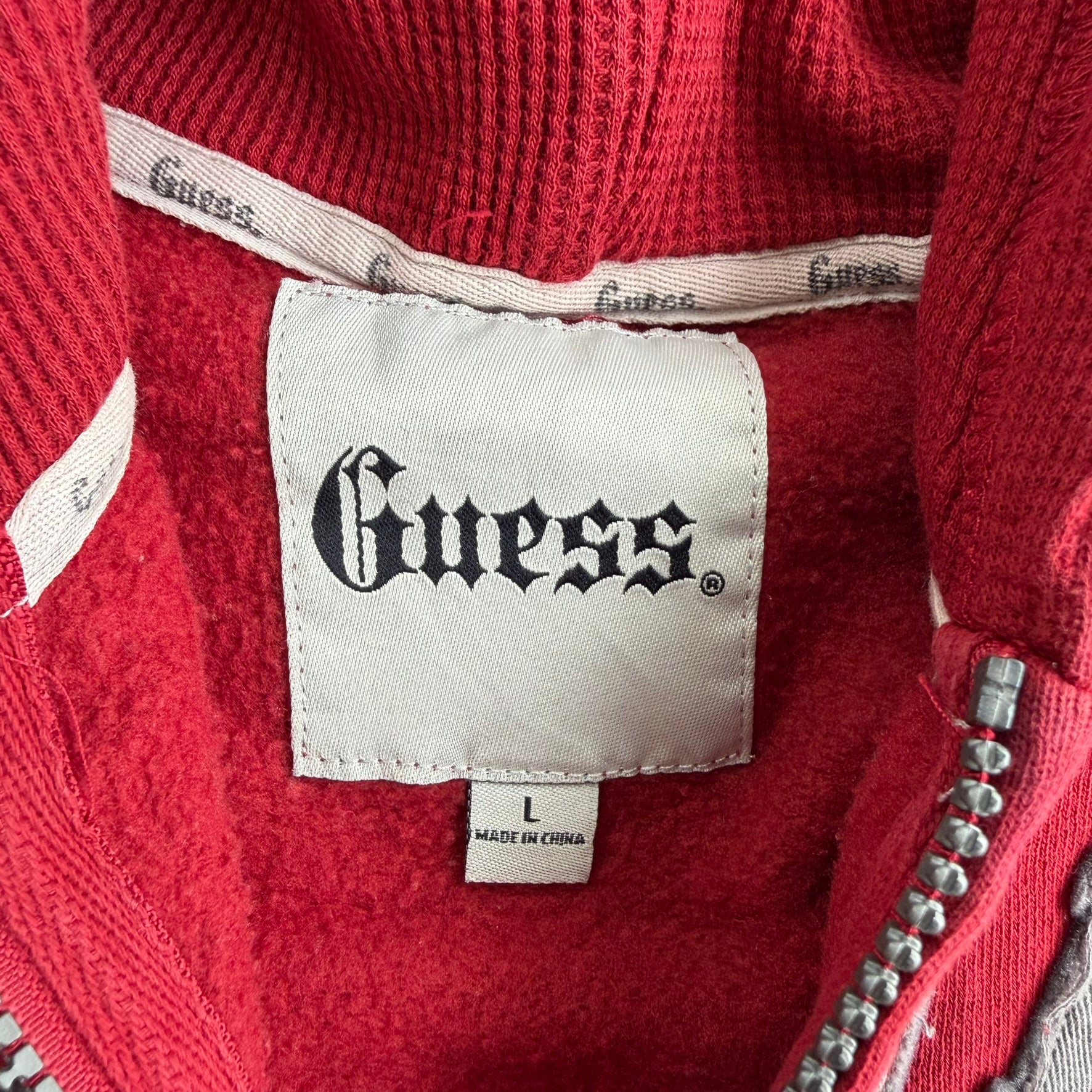 J- Vintage Guess Jeans 81 Embroidered Text Zip Up Hoodie - L