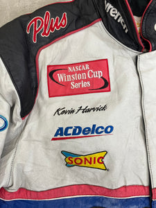 D- Vintage Nascar Jeff Hamilton Kevin Harvick Leather Racing Jacket