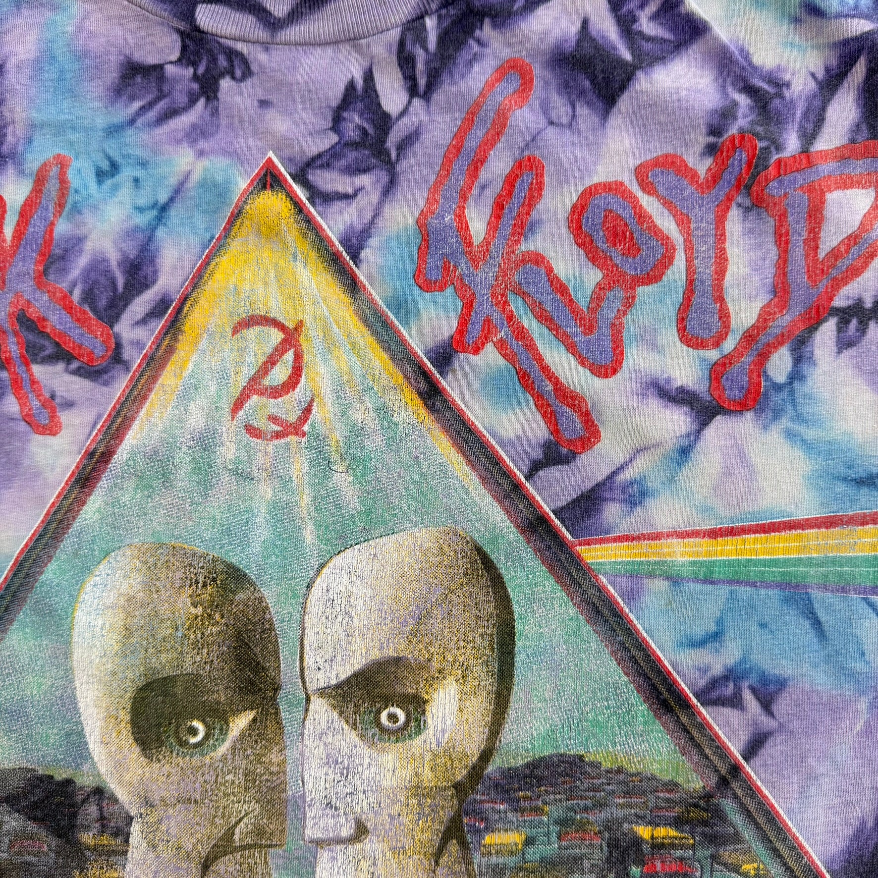 J- Vintage '94 Pink Floyd The Division Bell Tour Graphic Blue/Purple Tie Dye Single Stitch Tee - XL