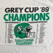 J- Vintage '89 Saskatchewan Roughriders CFL Grey Cup Champions Roster Graphic Single Stitch Tee - L