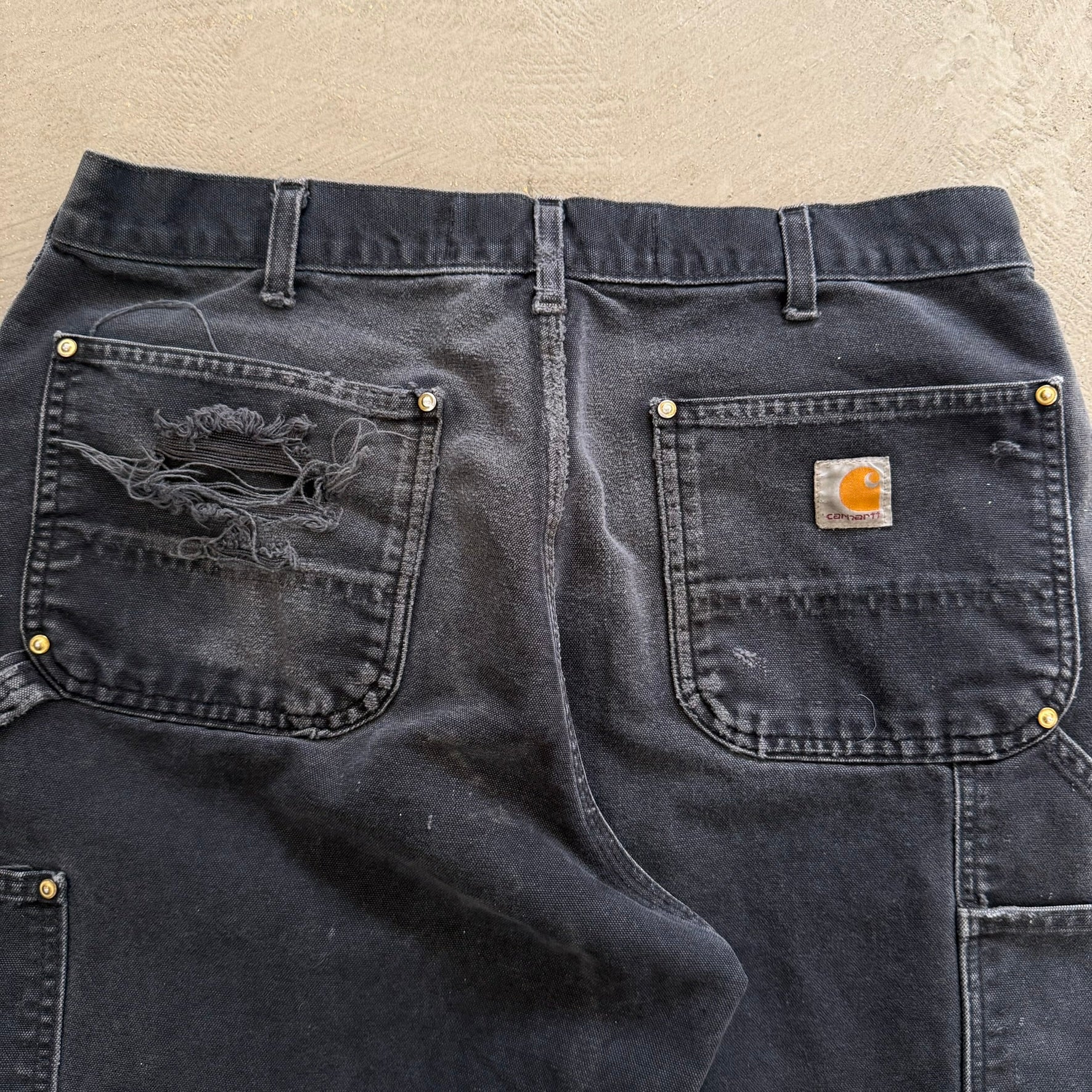 Vintage Carhartt Made In USA Black Double Knee Canvas Workwear Pants - 36x34