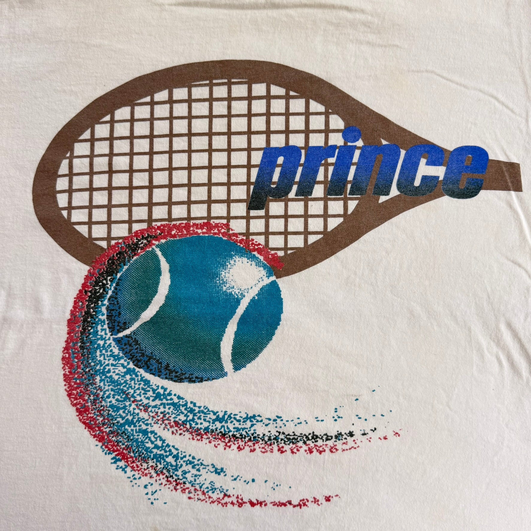 J- Vintage 90s Prince Tennis Racket & Ball Graphic Made In USA Single Stitch Tee - L