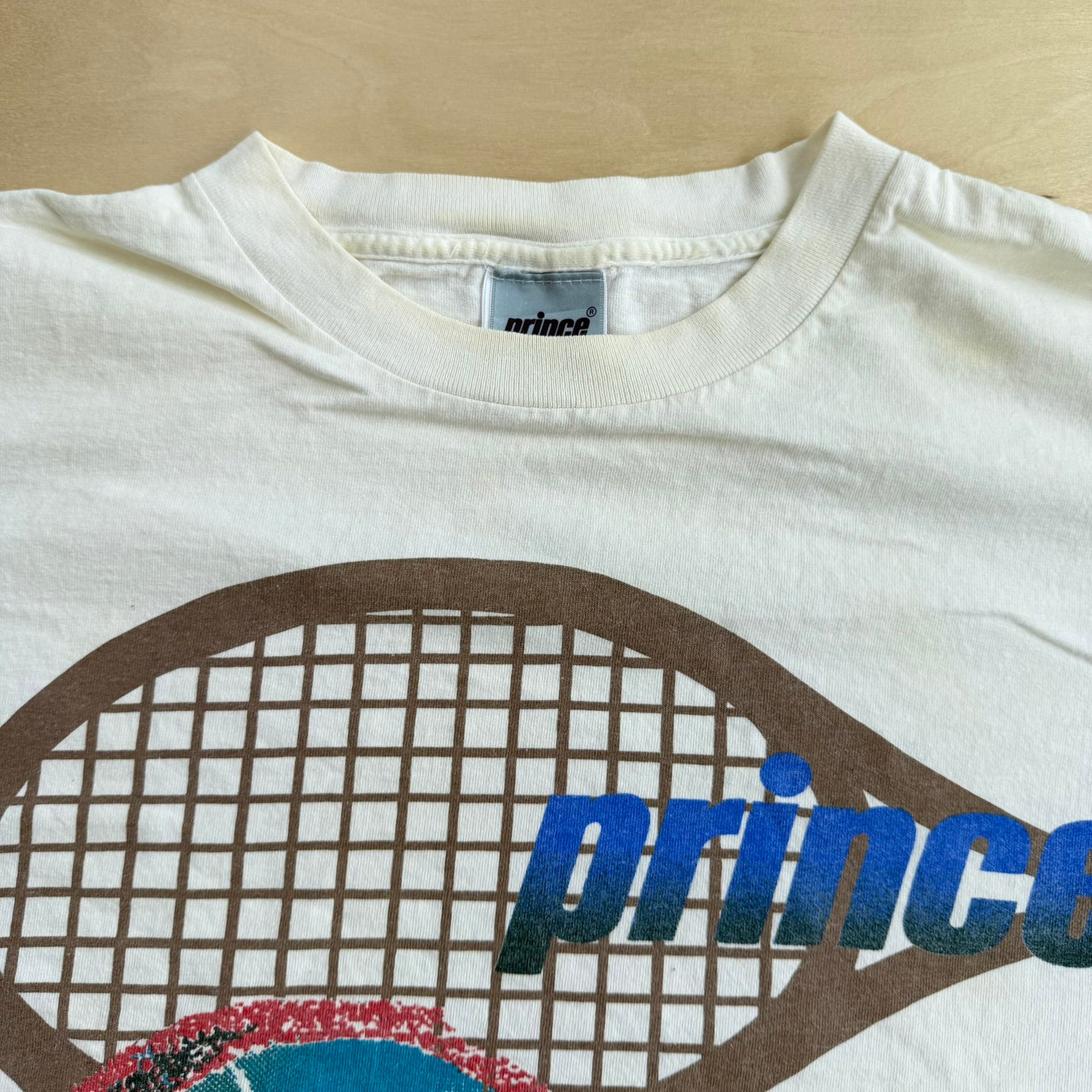 J- Vintage 90s Prince Tennis Racket & Ball Graphic Made In USA Single Stitch Tee - L