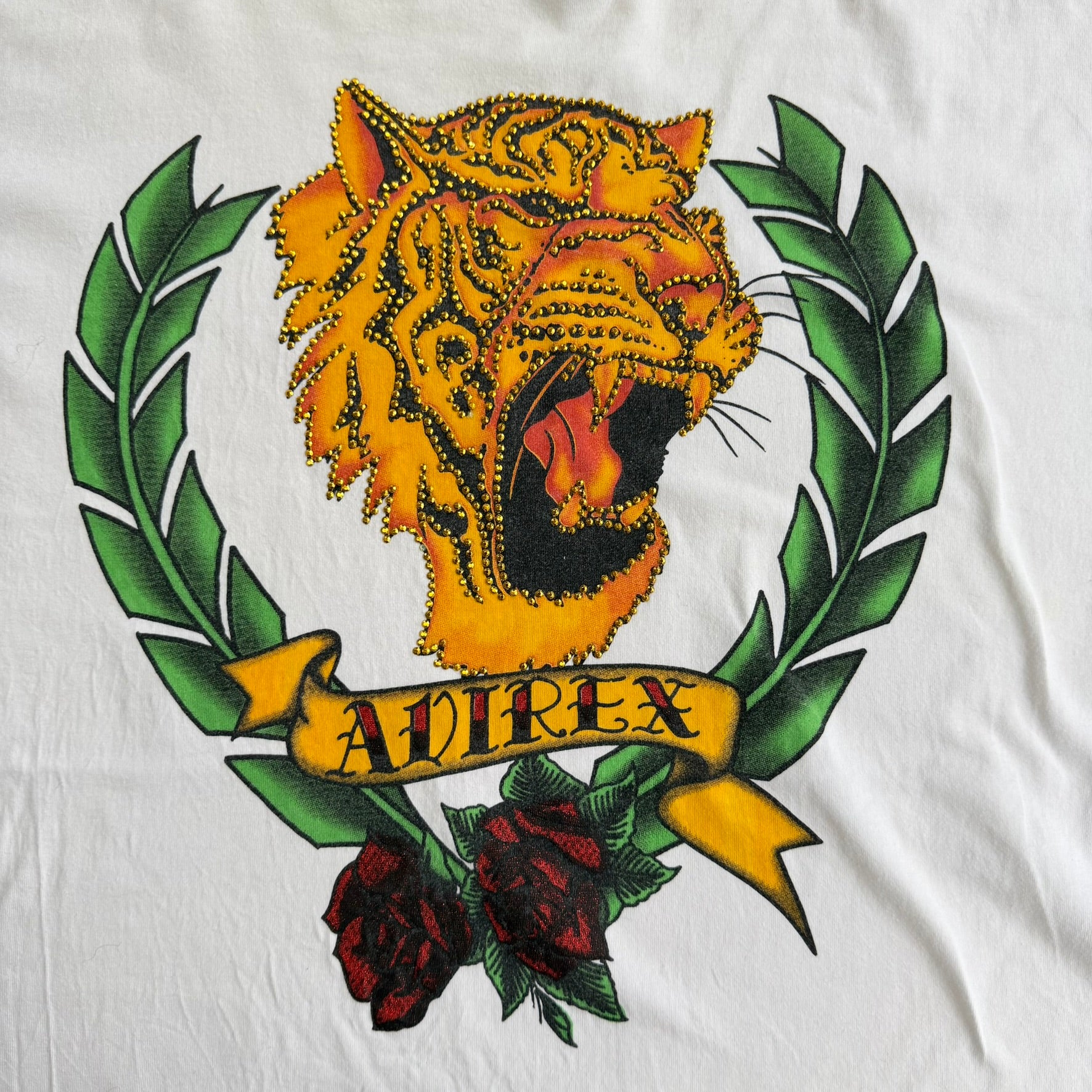 J- Vintage Avirex Rhinestone Tiger Graphic & Text Tee - 2XL