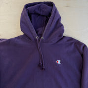 J- Vintage Champion Reverse Weave Deep Purple Embroidered Logo Hoodie - XL
