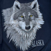 Vintage Tultex Alaska Wolf Animal Print Graphic Crewneck - L