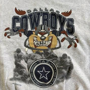 J- Vintage '92 Dallas Cowboys NFL Tazmanian Devil Looney Tunes Made In USA Crewneck - L