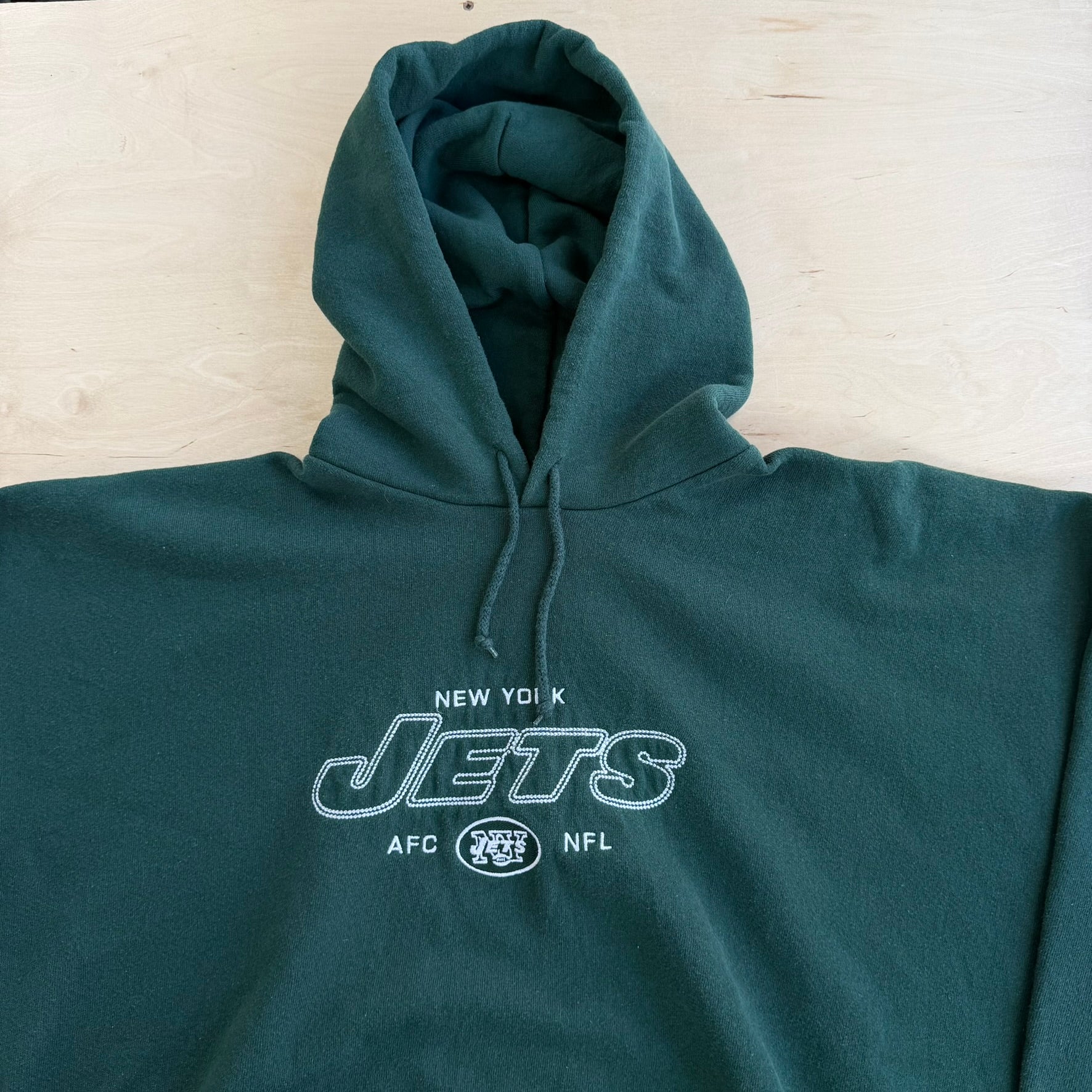 J- Vintage New York Jets NFL Embroidered Graphic Text & Logo Hoodie - 2XL