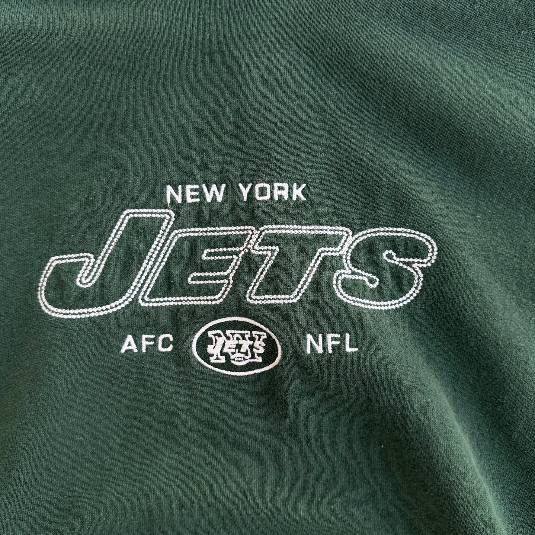 J- Vintage New York Jets NFL Embroidered Graphic Text & Logo Hoodie - 2XL