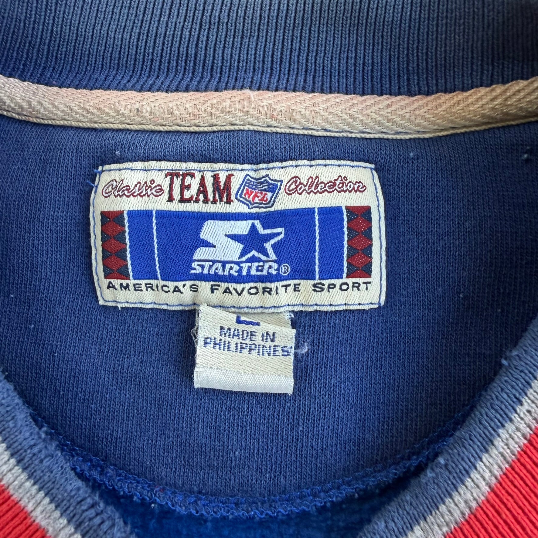 J- Vintage New York Giants NFL Starter Embroidered Graphic Text & Logo Crewneck - L