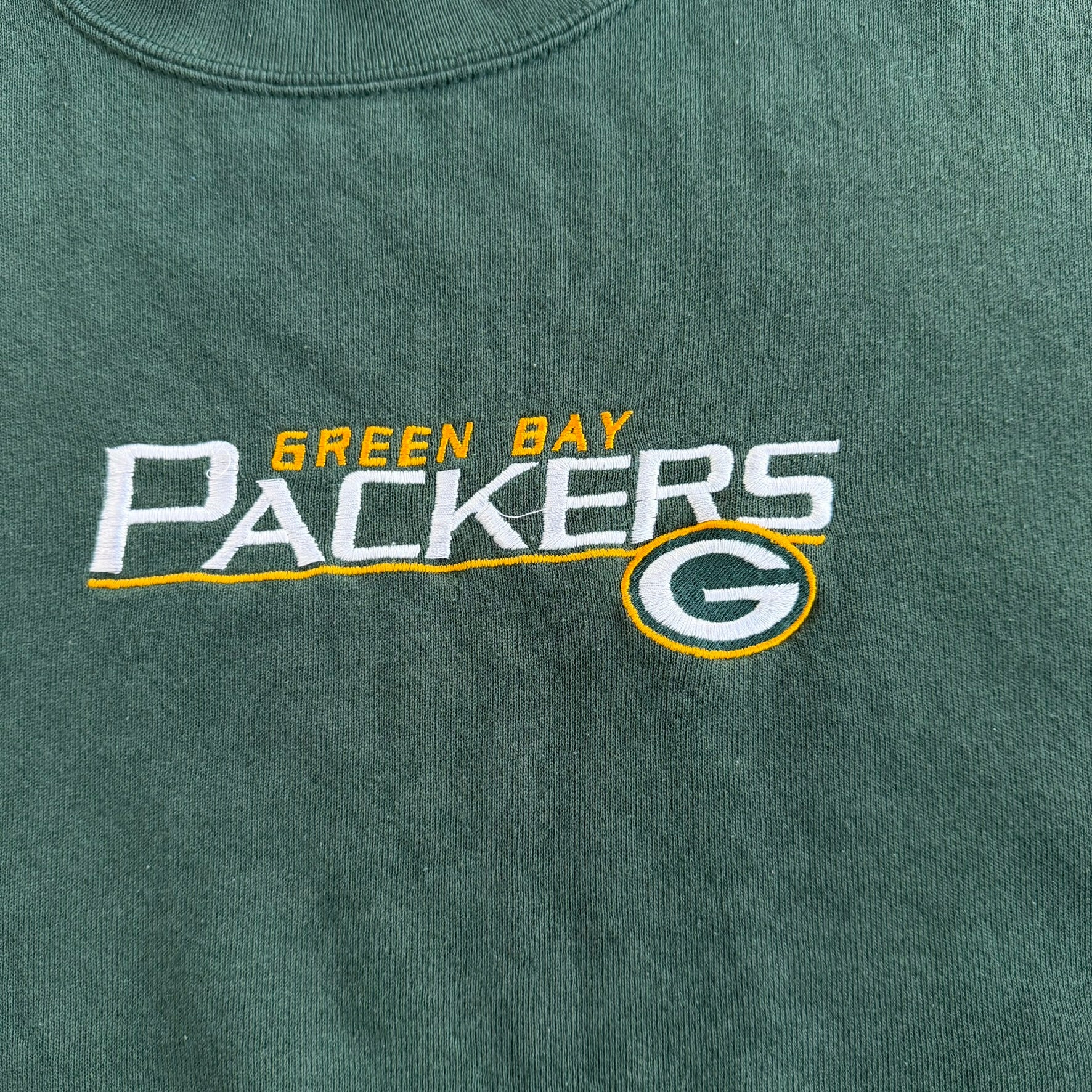 J- Vintage Green Bay Packers NFL Embroidered Graphic Text & Logo Crewneck - L