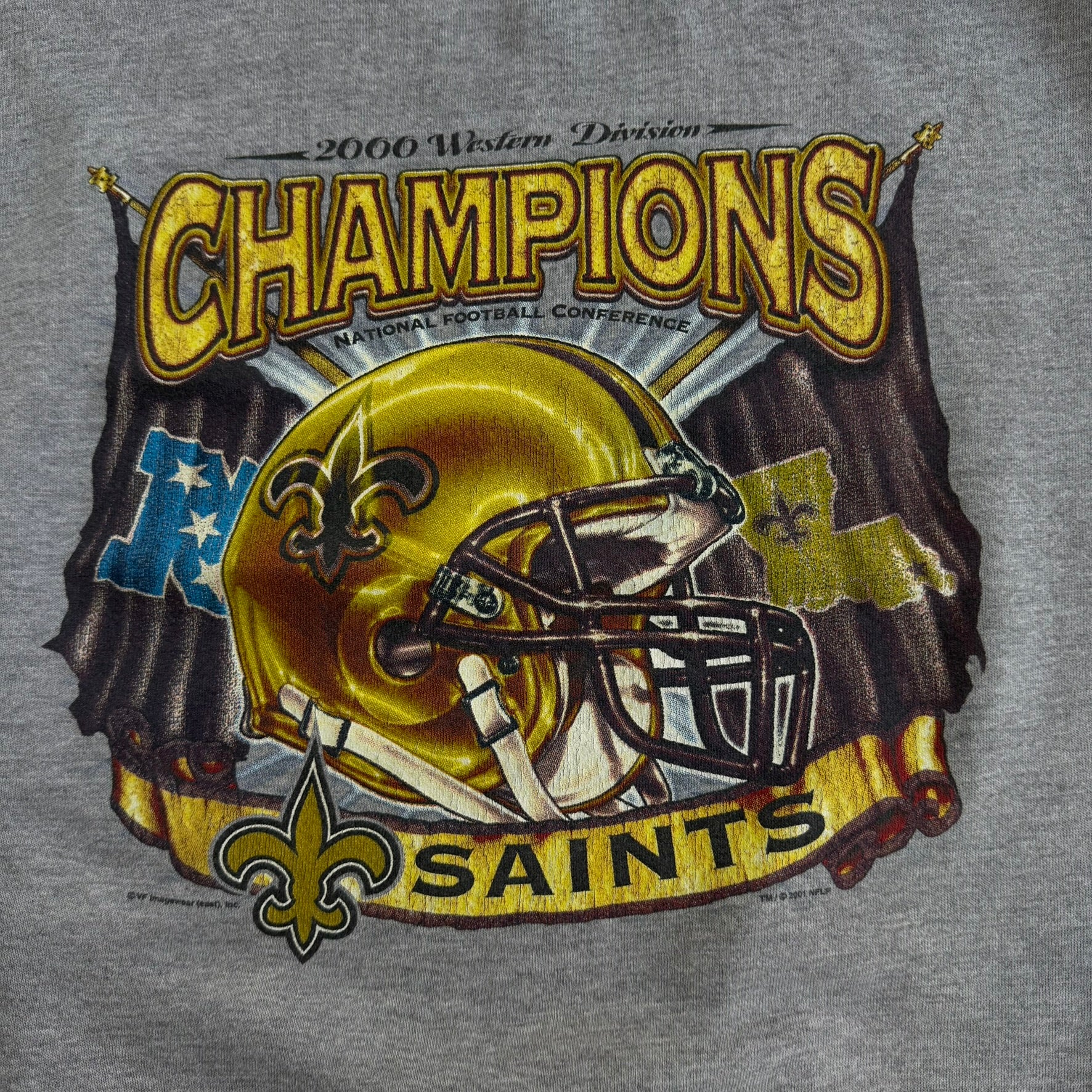 J- Vintage '01 New Orleans Saints NFL Western Division Champions Graphic Crewneck - L