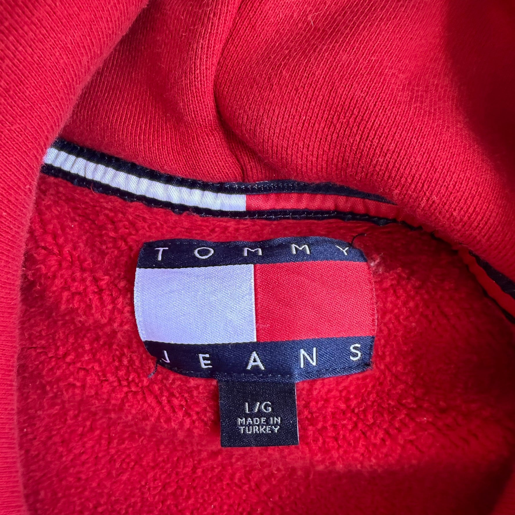 J- Vintage 90s Tommy Hilfiger Jeans Embroidered Text & Logo Hoodie - L