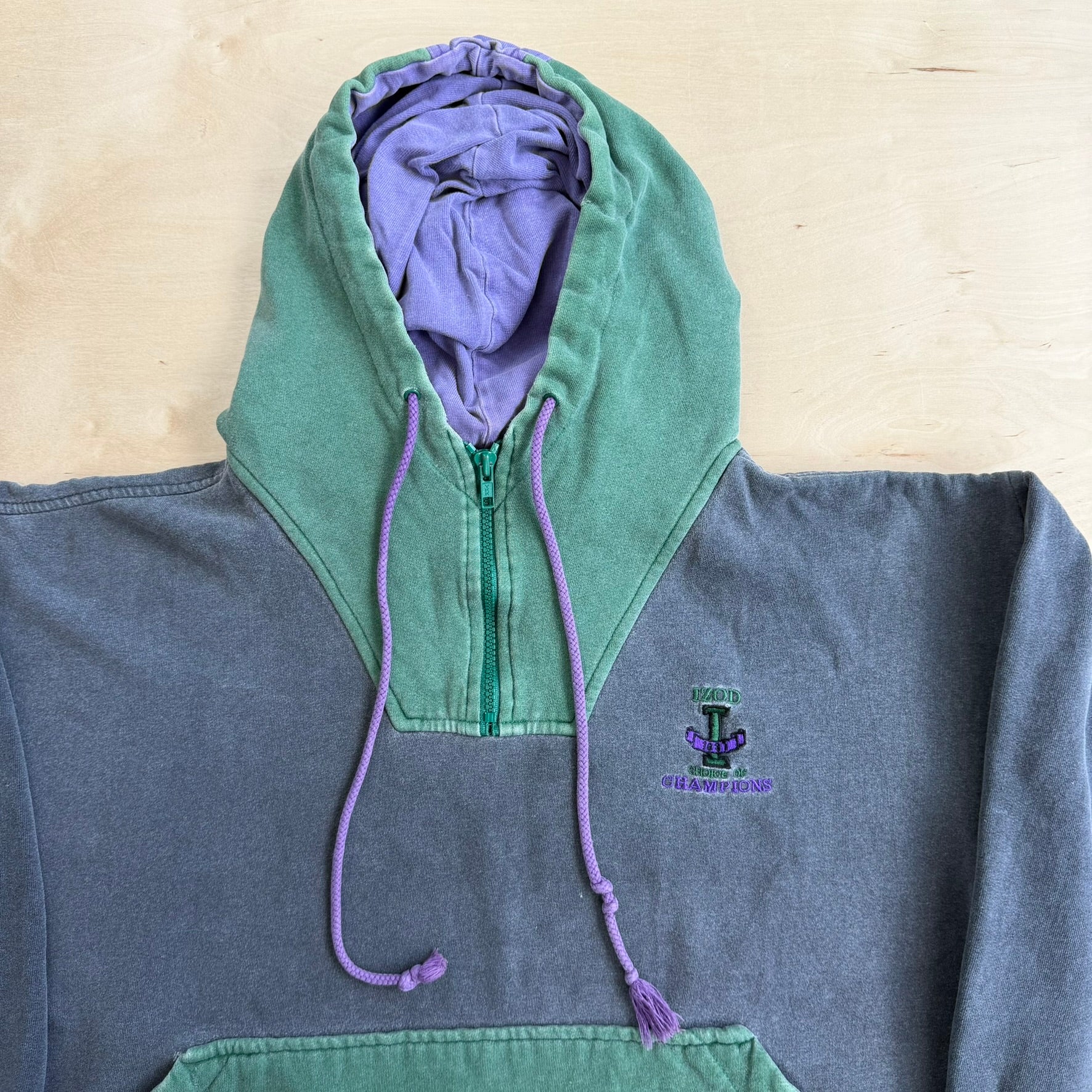 J- Vintage  90s Izod Embroidered Text Choice Of Champions Anorak Pullover Hoodie - M