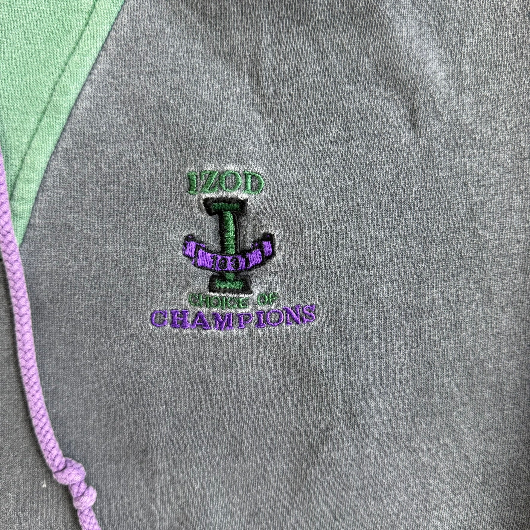 J- Vintage  90s Izod Embroidered Text Choice Of Champions Anorak Pullover Hoodie - M