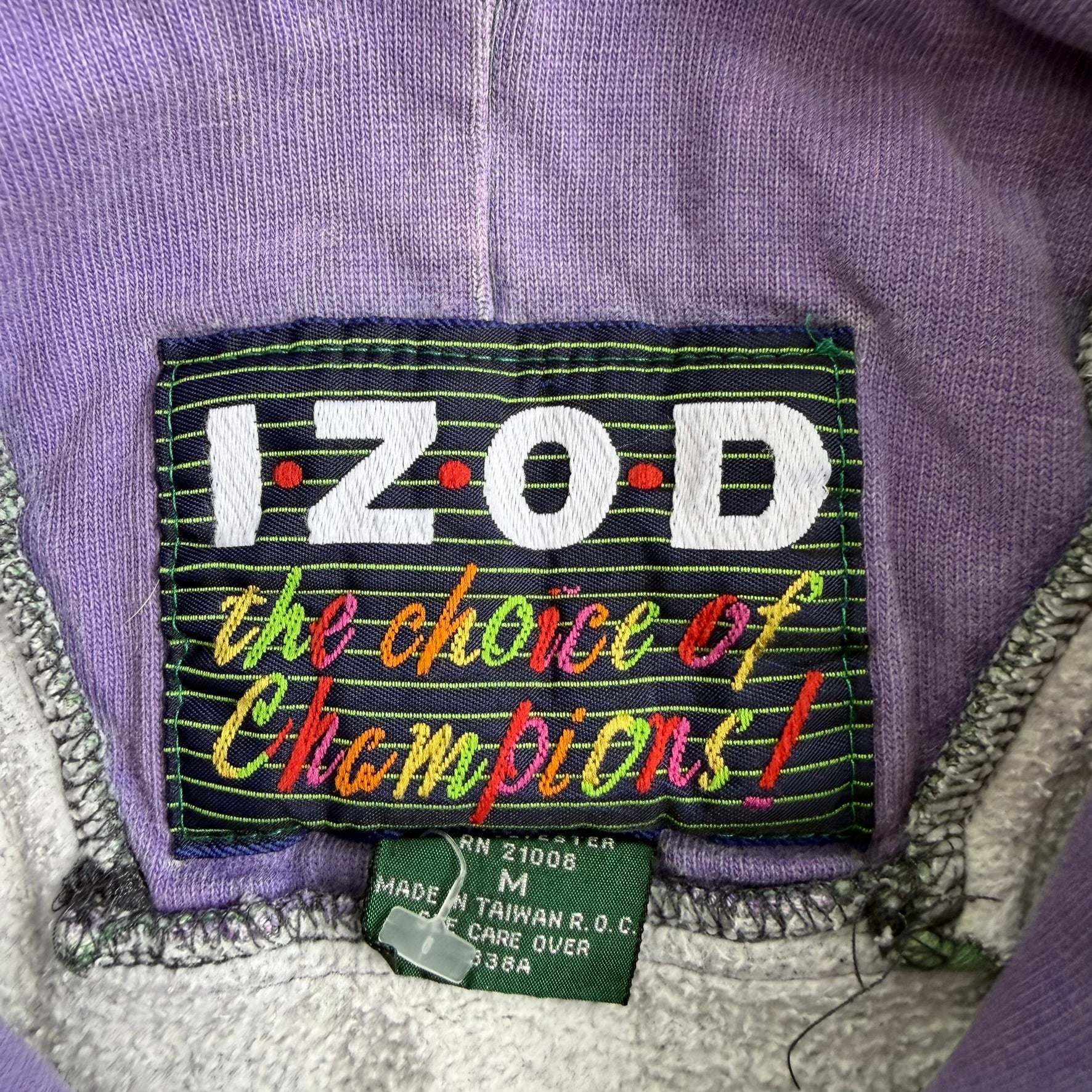 J- Vintage  90s Izod Embroidered Text Choice Of Champions Anorak Pullover Hoodie - M
