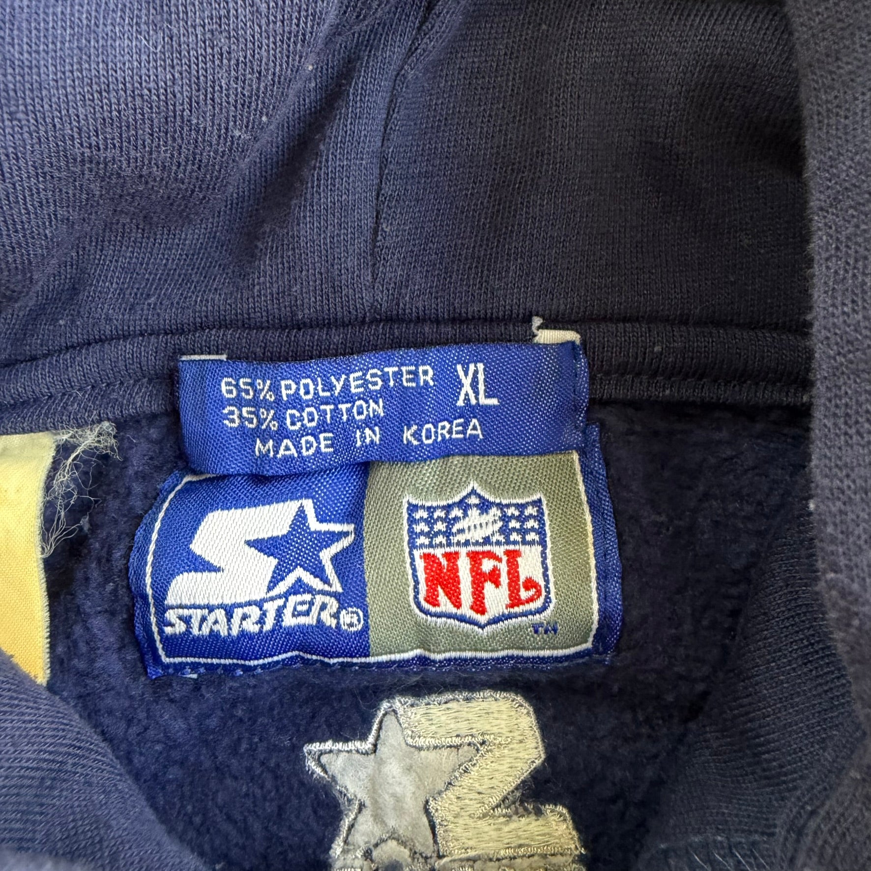 J- Vintage Dallas Cowboys NFL Starter Embroidered Logo & Text Graphic Hoodie - XL