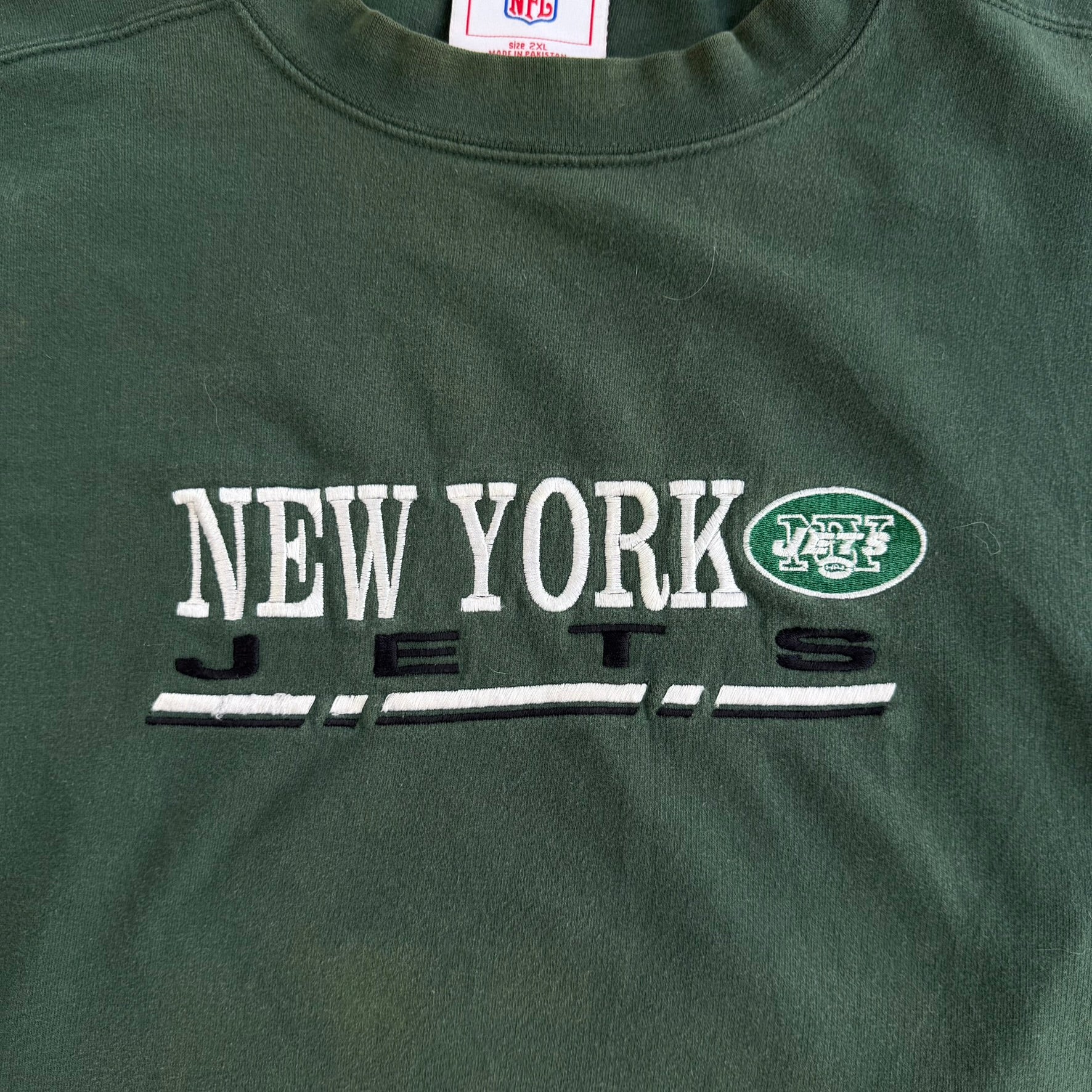 J- Vintage New York Jets NFL Embroidered Logo & Text Graphic Crewneck - 2XL