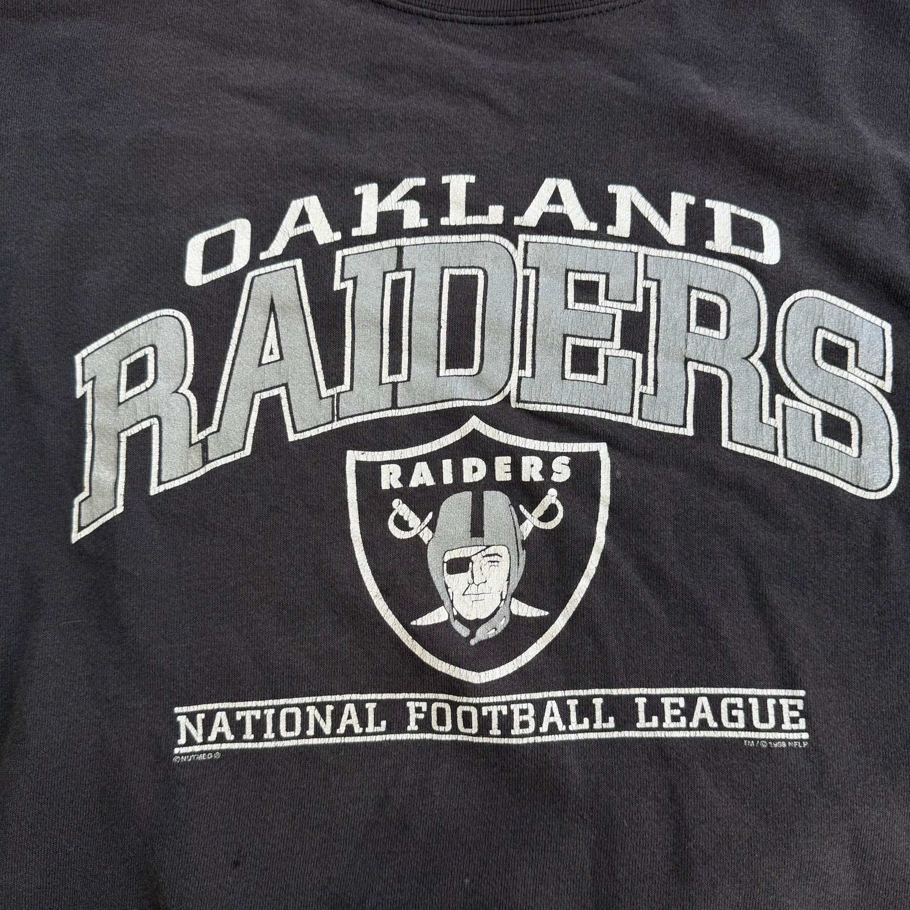 J- Vintage '98 Oakland Raiders NFL Graphic Text & Logo Crewneck - XL