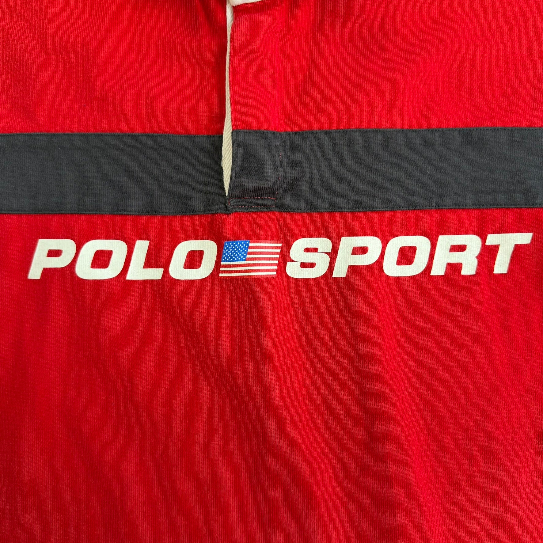 J- Vintage 90s Polo Sport RL Text & USA Flag Rugby Shirt - L