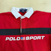 J- Vintage 90s Polo Sport RL Text & USA Flag Rugby Shirt - L