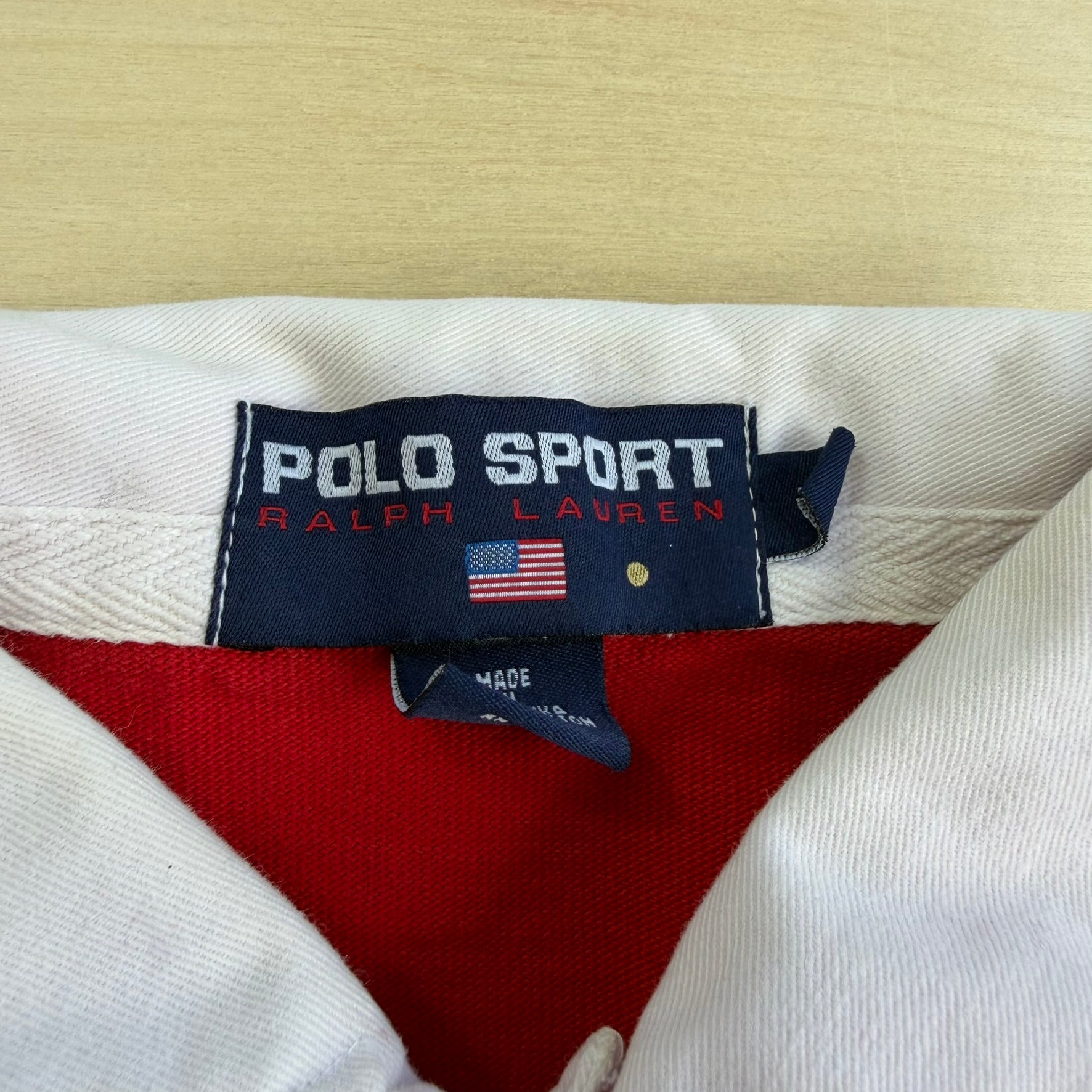 J- Vintage 90s Polo Sport RL Text & USA Flag Rugby Shirt - L