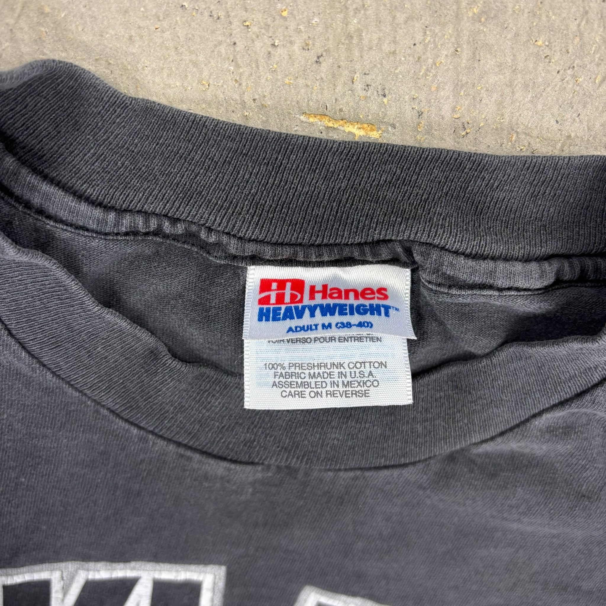 F- Vintage '95 Oakland Raiders NFL Logo & Text Hanes Heavyweight Single Stitch Tee