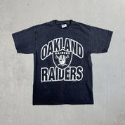 F- Vintage '95 Oakland Raiders NFL Logo & Text Hanes Heavyweight Single Stitch Tee