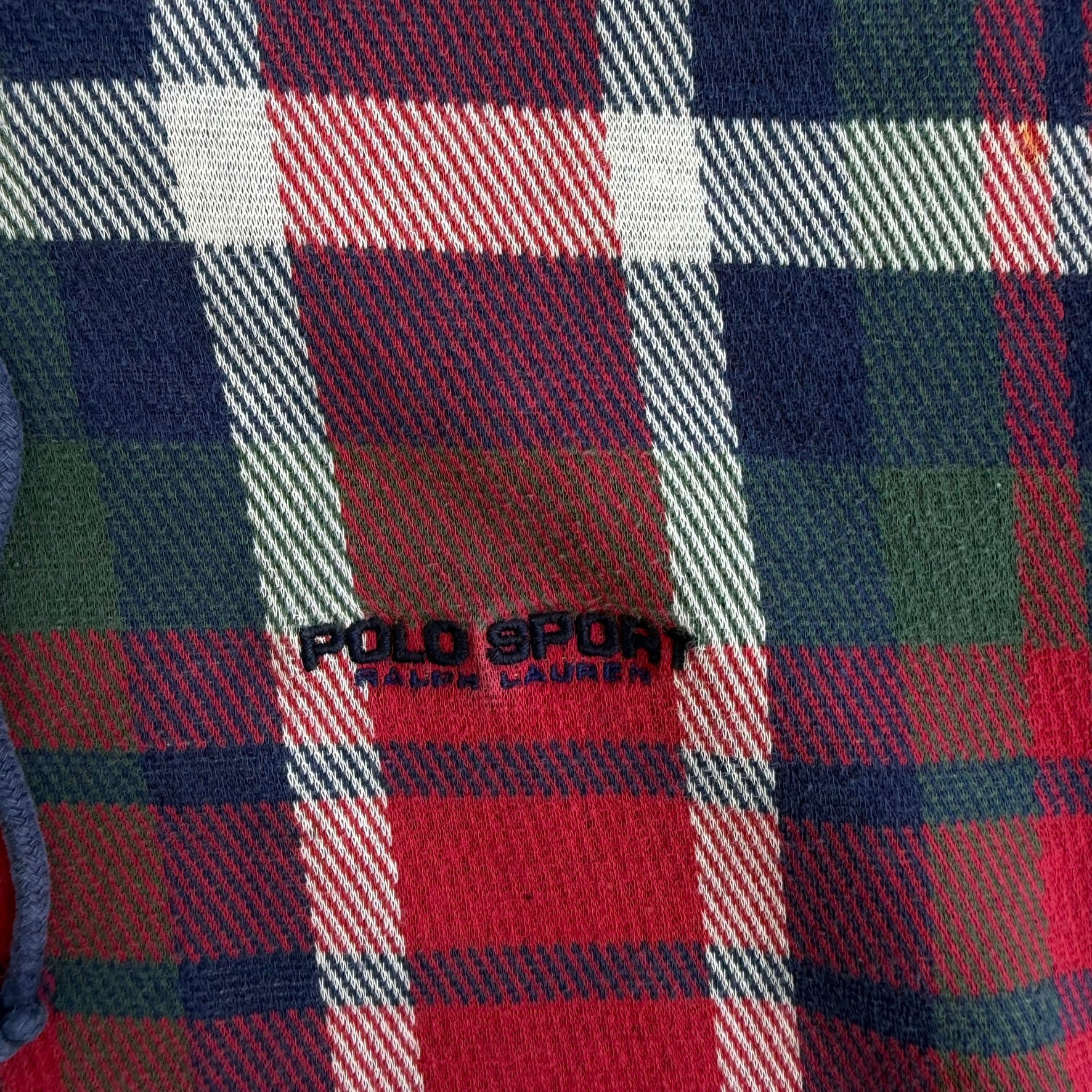 J- Vintage 90s Polo Sport RL Embroidered Text Plaid Zip Up Hoodie - M