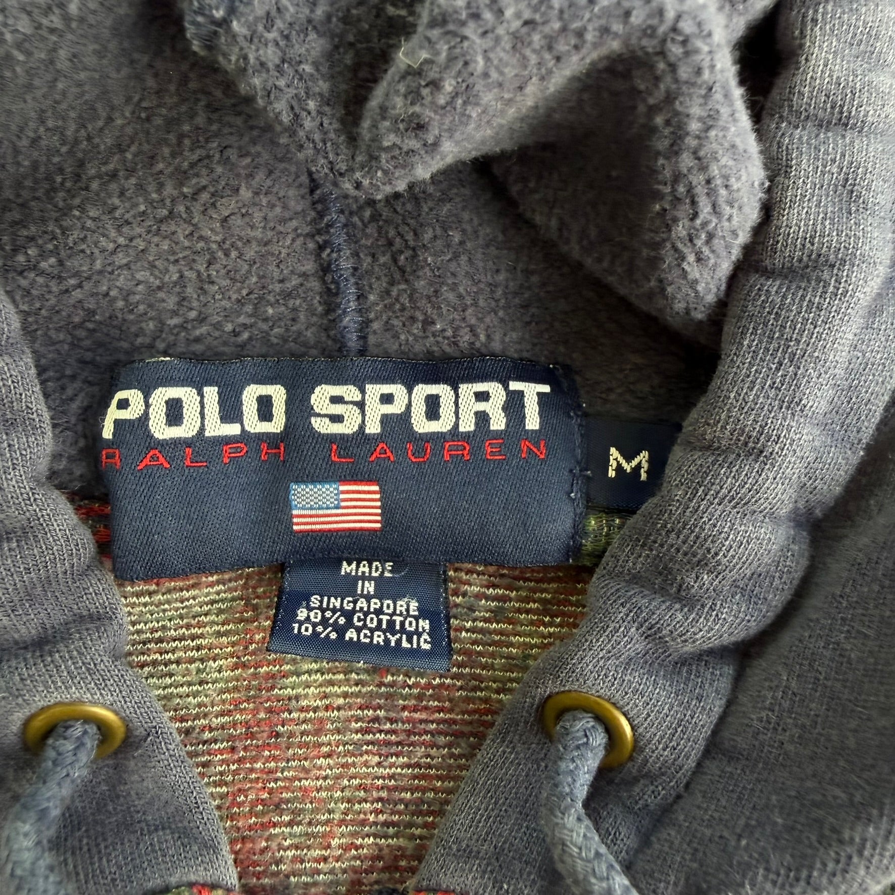 J- Vintage 90s Polo Sport RL Embroidered Text Plaid Zip Up Hoodie - M