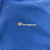 J- Vintage Champion Reverse Weave Embroidered Text Blue Hoodie - L