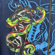J- Vintage Ed Hardy New York Snake & Panther & Dog With Crown Jumbo Print Zip Up Hoodie - 2XL
