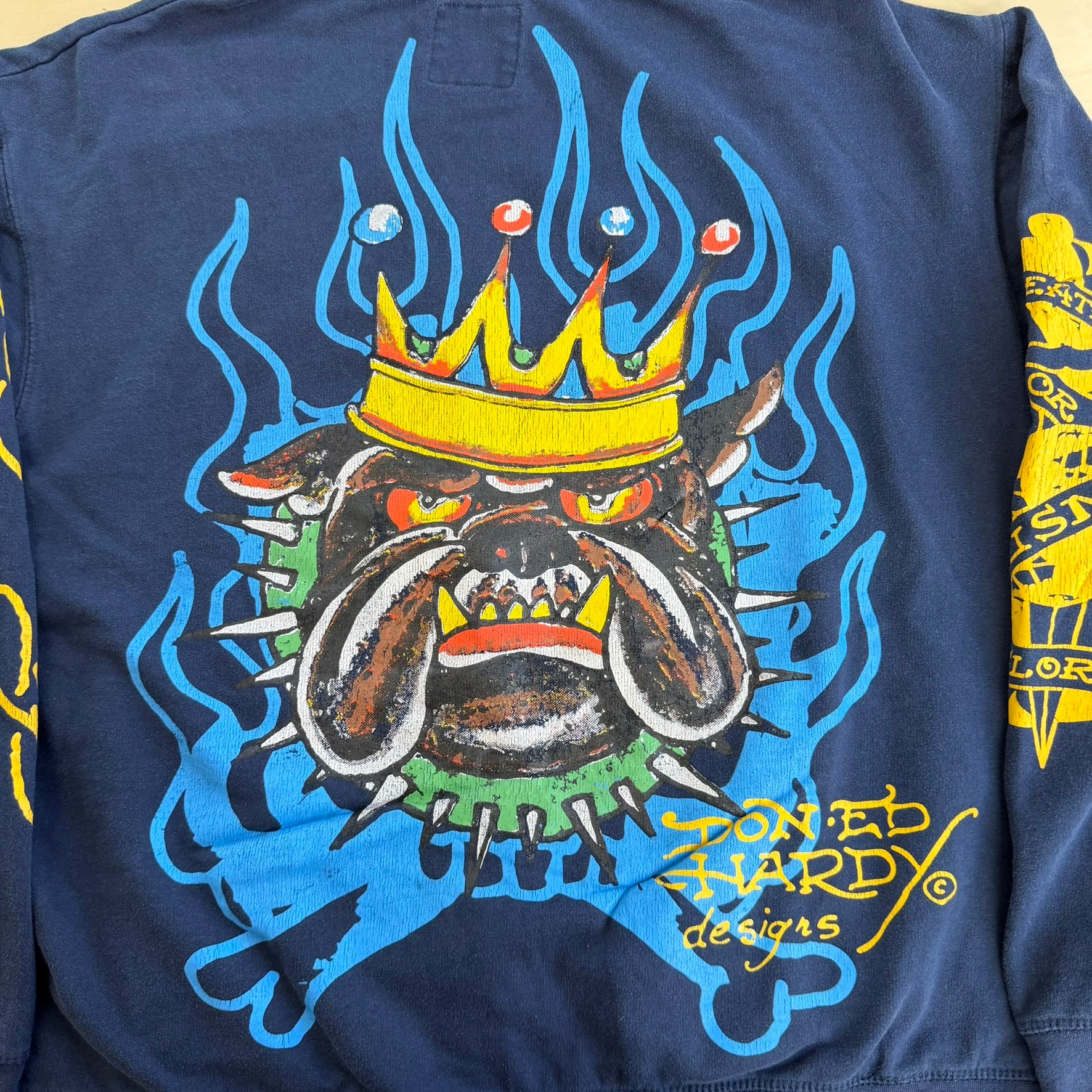 J- Vintage Ed Hardy New York Snake & Panther & Dog With Crown Jumbo Print Zip Up Hoodie - 2XL