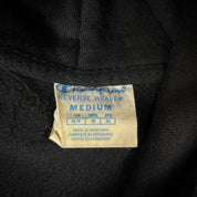 J- Vintage Champion Reverse Weave Embroidered Text Black Hoodie - M
