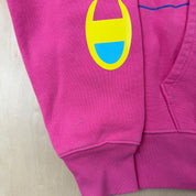 J- Vintage Champion Reverse Weave Graphic Text Pink Hoodie - L