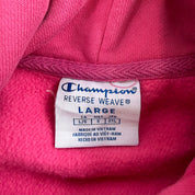 J- Vintage Champion Reverse Weave Graphic Text Pink Hoodie - L