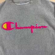 J- Vintage Champion Reverse Weave Embroidered Chenille Text Crewneck - M