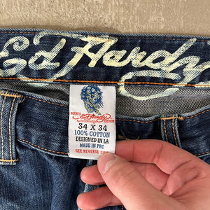 D- Vintage Ed Hardy Embroidered Skeleton/Spider back Pocket Jeans 34w