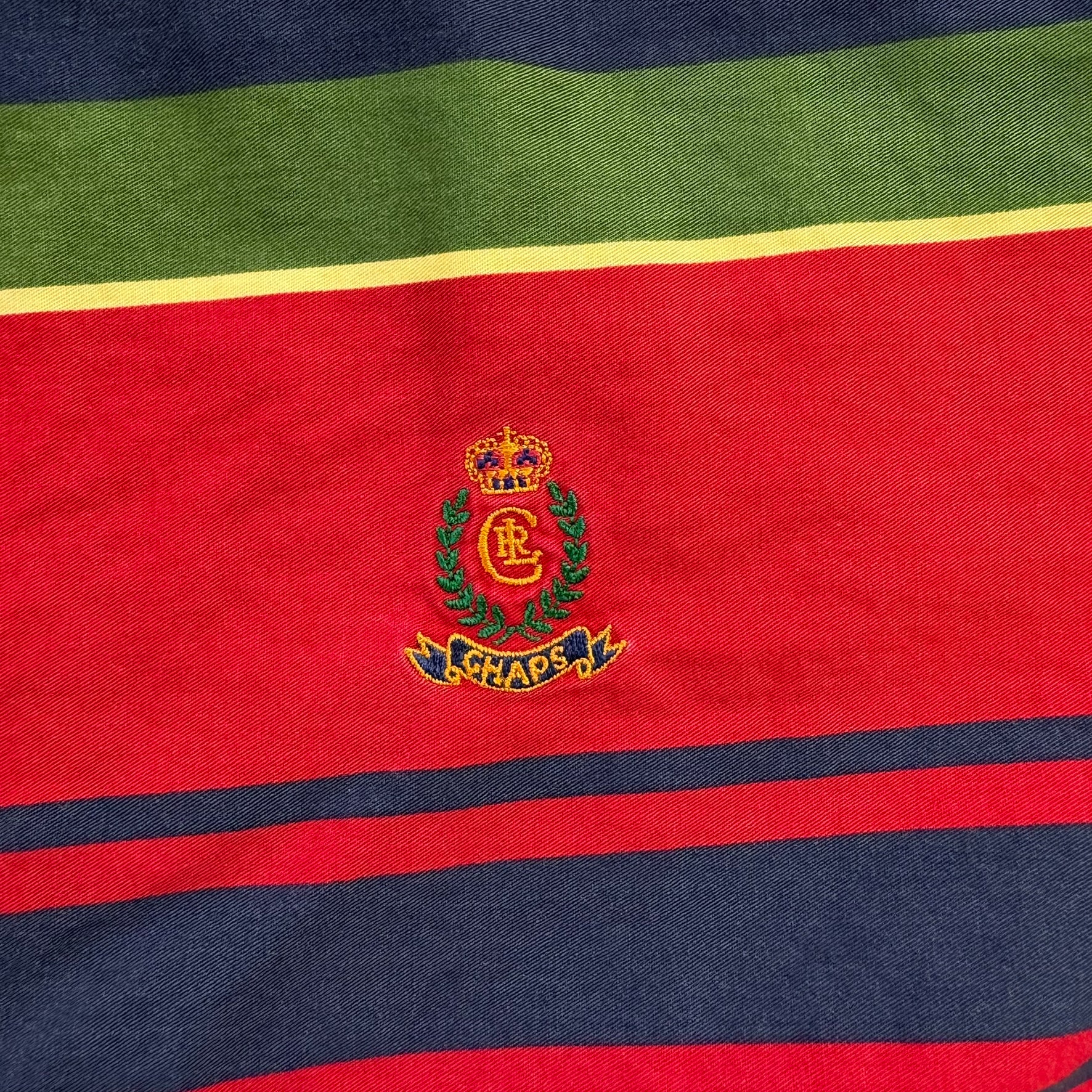 J- Vintage 90s Ralph Lauren Chaps Embroidered Crest Striped Button Down Shirt - L