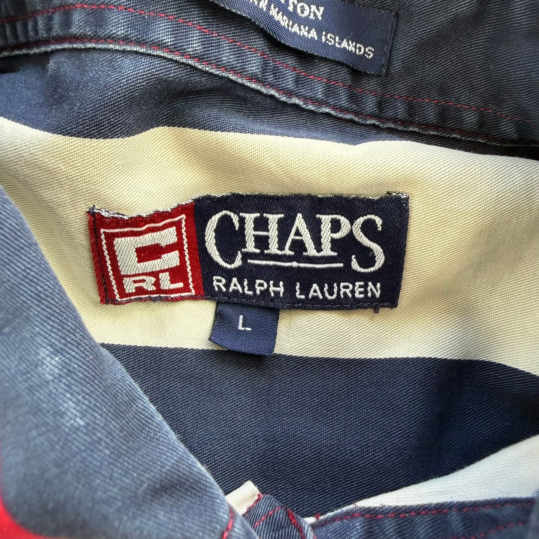 J- Vintage 90s Ralph Lauren Chaps Embroidered Crest Striped Button Down Shirt - L