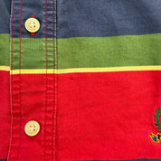 J- Vintage 90s Ralph Lauren Chaps Embroidered Crest Striped Button Down Shirt - L