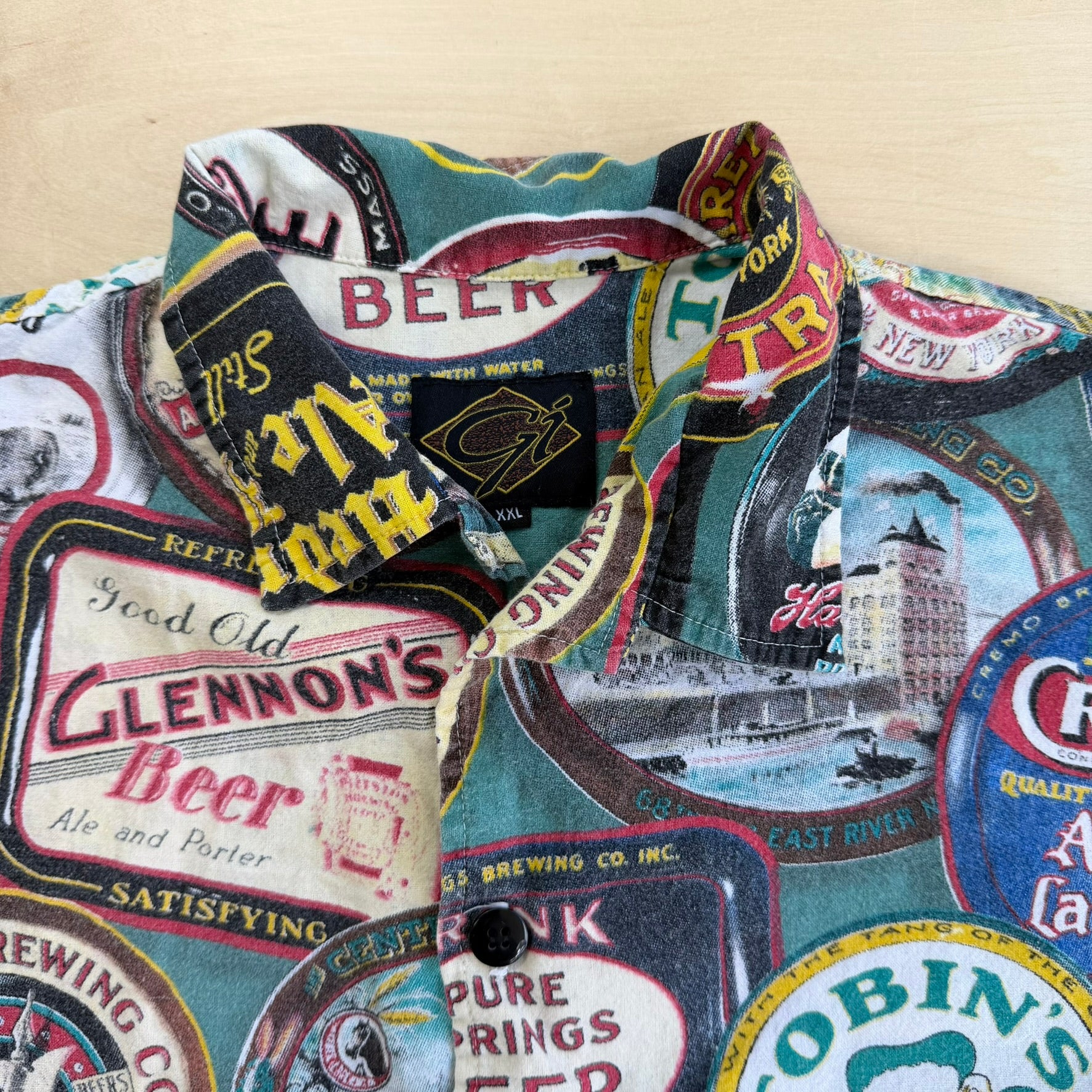 J- Vintage Brewers & Beers Logo All Over Print Button Down Shirt - 2XL