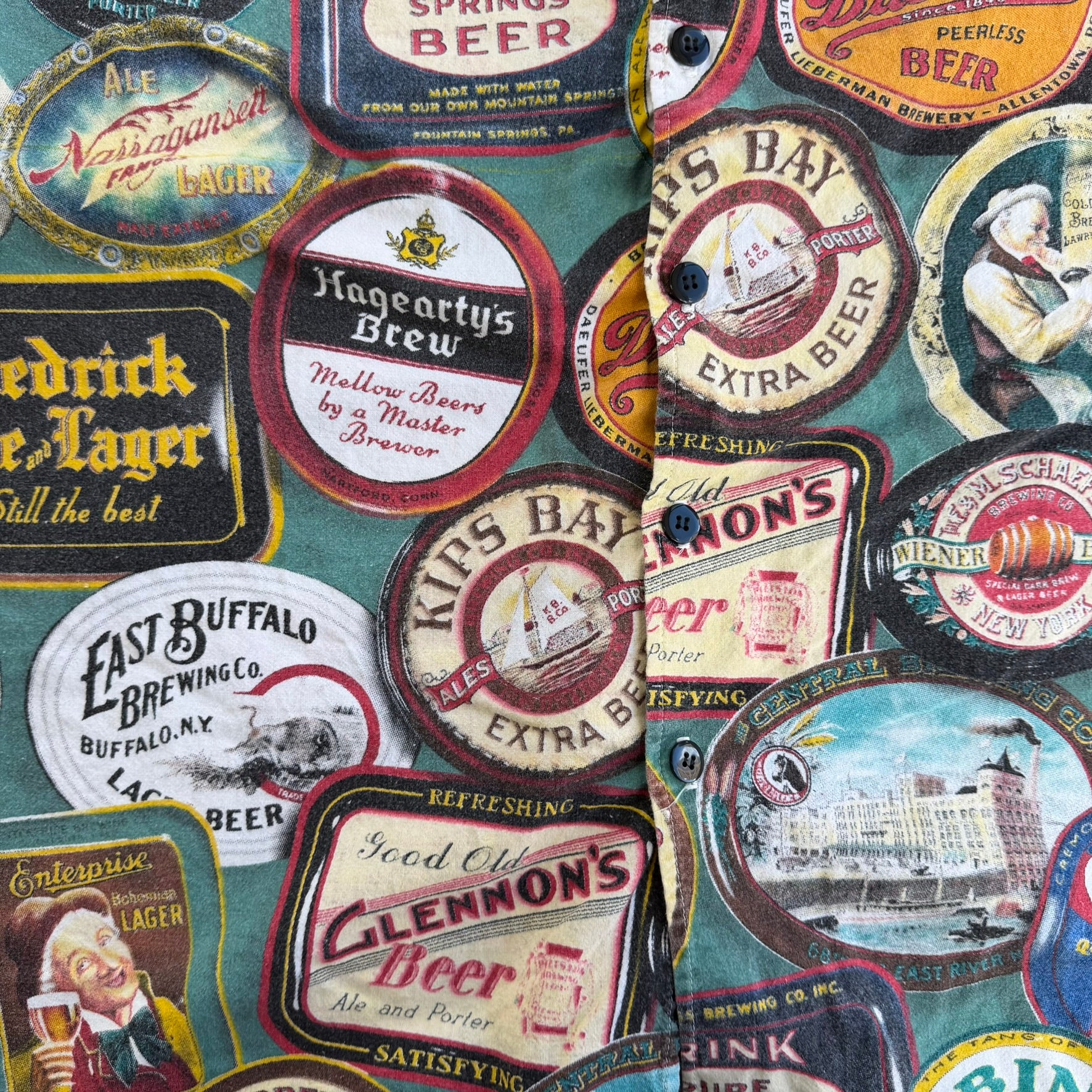 J- Vintage Brewers & Beers Logo All Over Print Button Down Shirt - 2XL