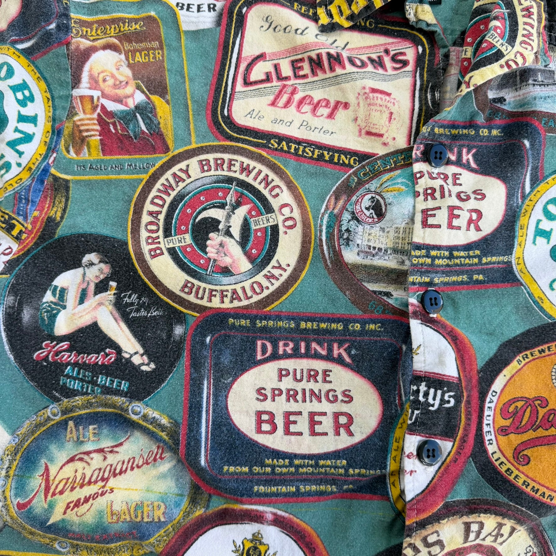 J- Vintage Brewers & Beers Logo All Over Print Button Down Shirt - 2XL
