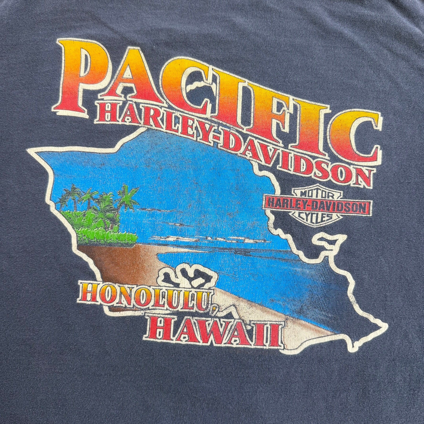 J- Vintage '93 Harley Davidson Honolulu Follow The Leader Graphic Made In USA Single Stitch Tee - XL